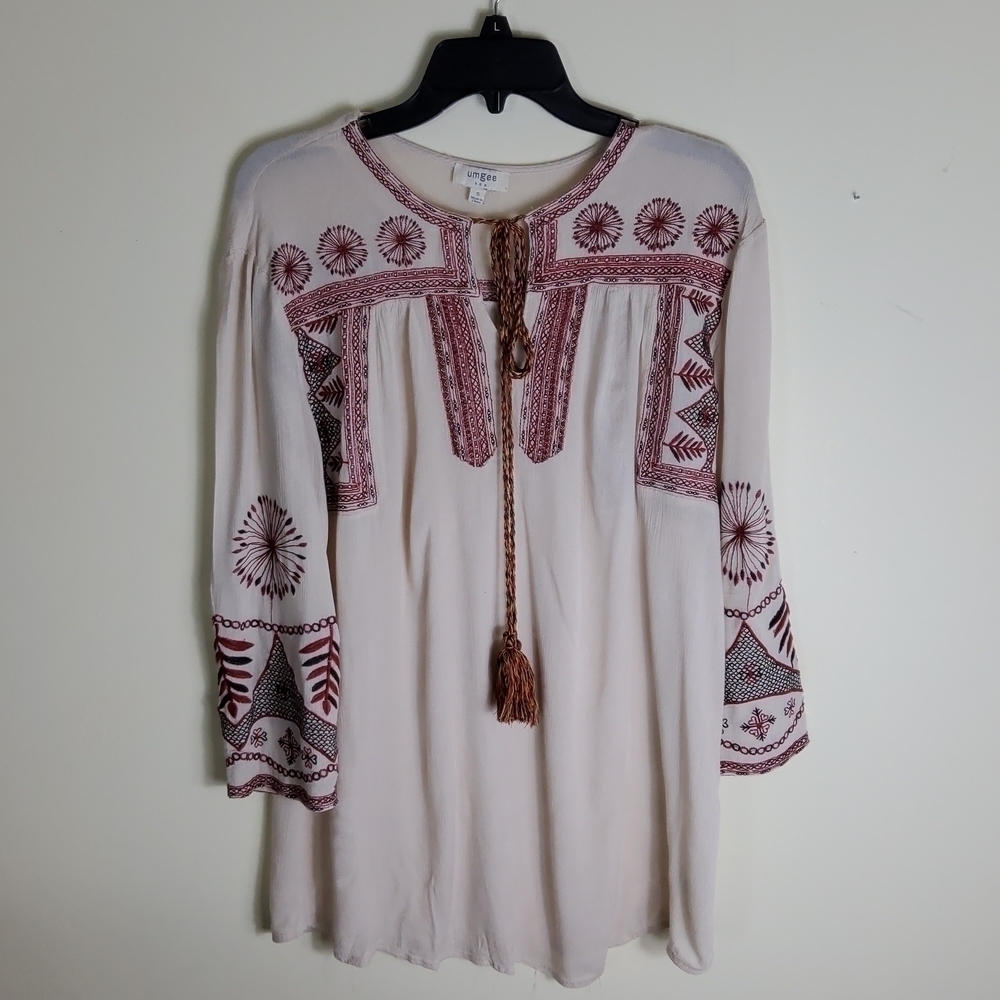 Umgee Women's 3/4 Sleeves and Tassels Blouse Size S